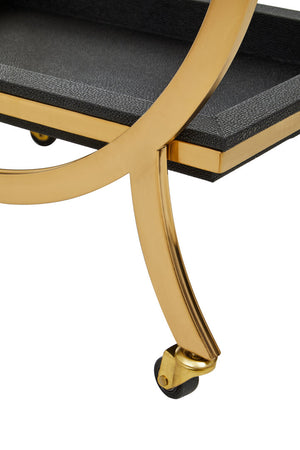Cardoba Two Tier Black Faux Shagreen Serving Trolley detail image – Xshowhome furniture