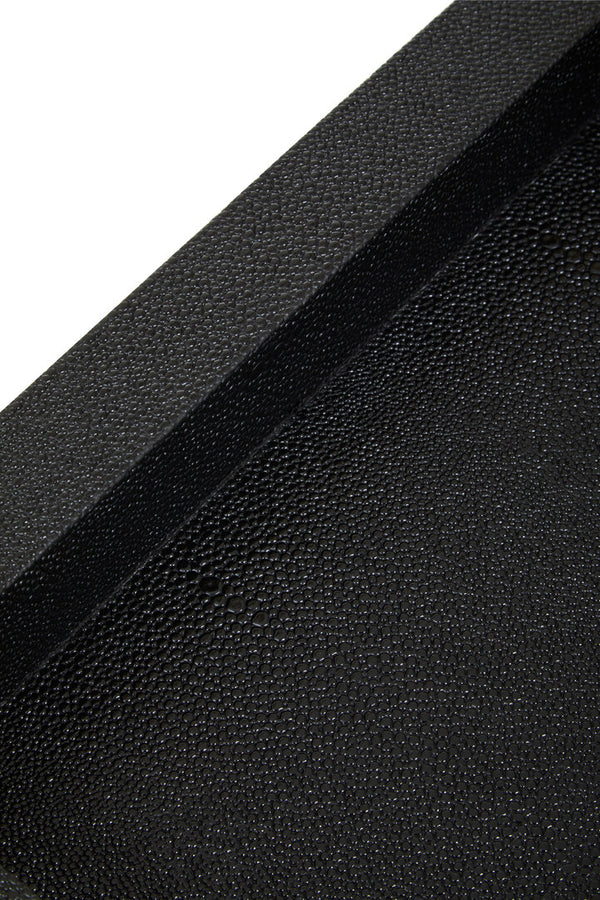 Cardoba Two Tier Black Faux Shagreen Serving Trolley detail image – Xshowhome furniture