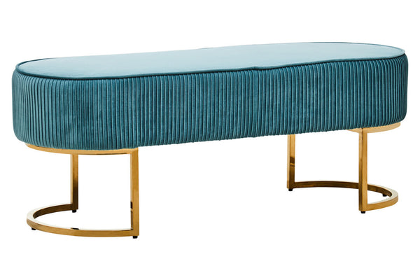 Zamora Green Velvet Ottoman Bench With Gold Finish Legs detail image – Xshowhome furniture