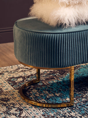 Zamora Green Velvet Ottoman Bench With Gold Finish Legs detail image – Xshowhome furniture
