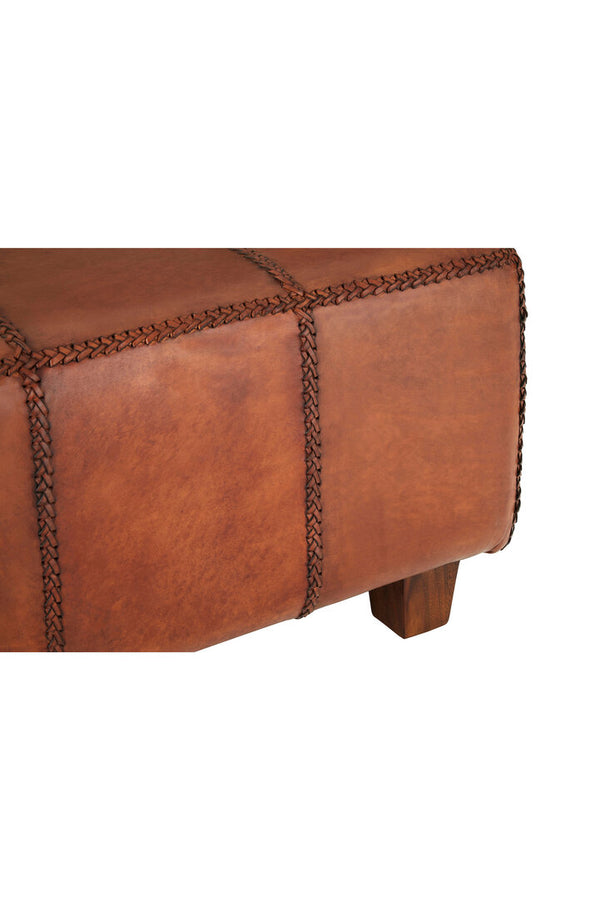 Inca Leather Bench With Teak Wood Legs detail image – Xshowhome furniture