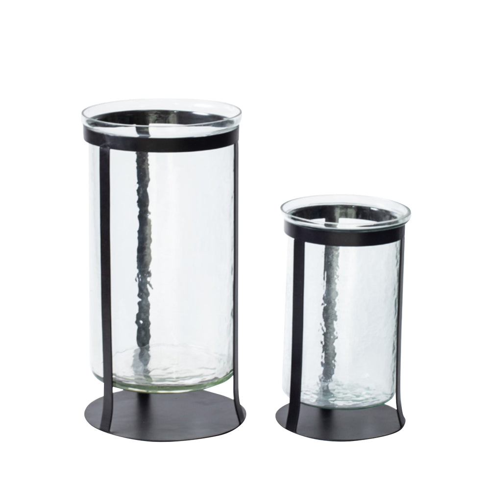Nox Hammered Glass Black Iron Hurricane Small by Libra