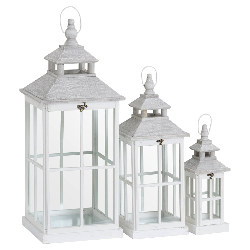 Set of 3 White Window Style Lanterns with Open Top
