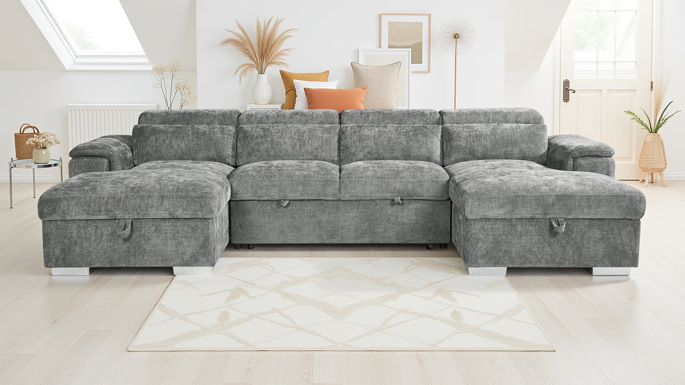Alaya Sofabed Grey U Shape Corner - Xshowhome