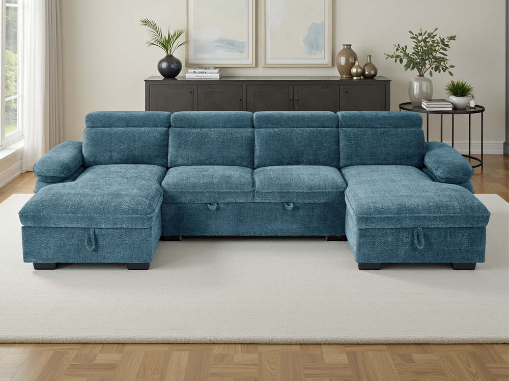 Hudson Sofabed Blue U Shape Corner - Xshowhome