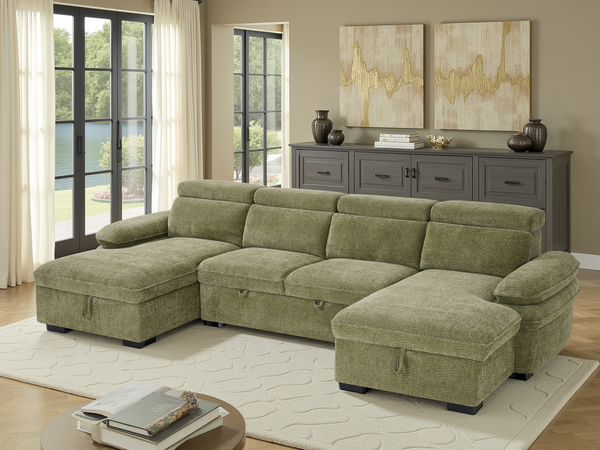 Hudson Sofabed Green U Shape Corner - Xshowhome