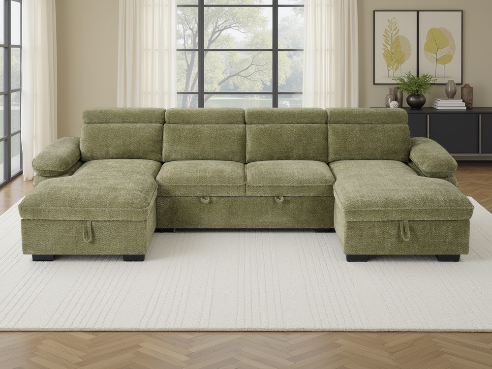 Hudson Sofabed Green U Shape Corner - Xshowhome