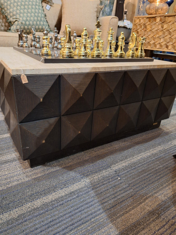 Ex-Display Claremont Coffee Table - Brown, Travertine Top (Damaged, Clearance)