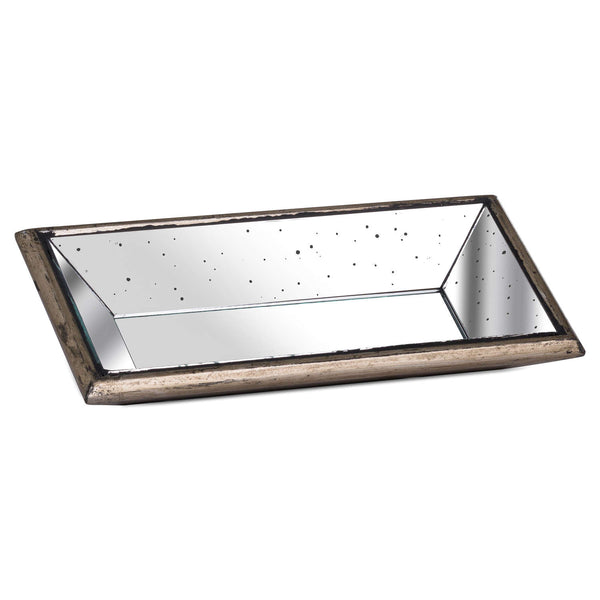 Astor Distressed Mirrored Display Tray with Wooden Detailing