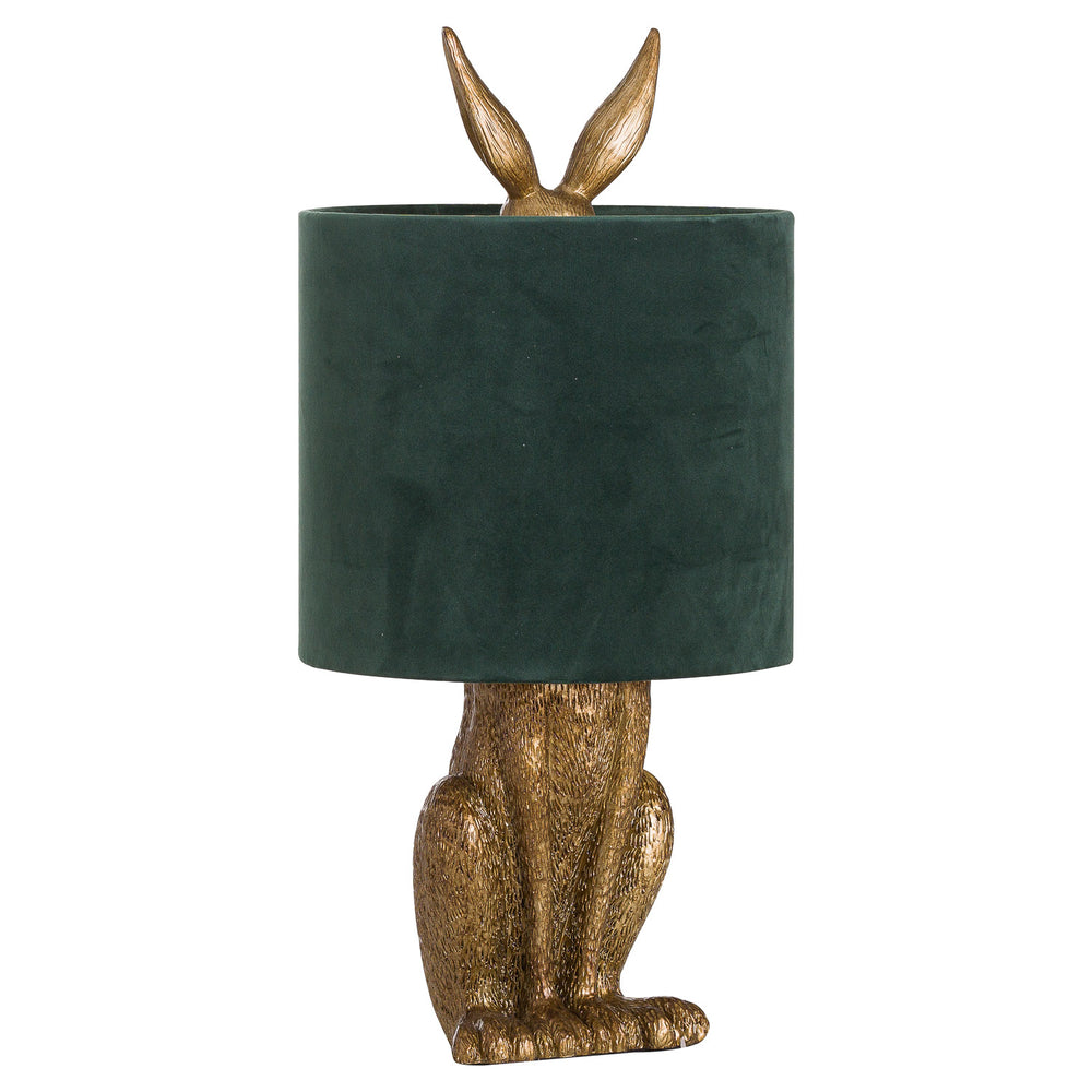 Antique Gold Hare Table Lamp with Green Velvet Shade