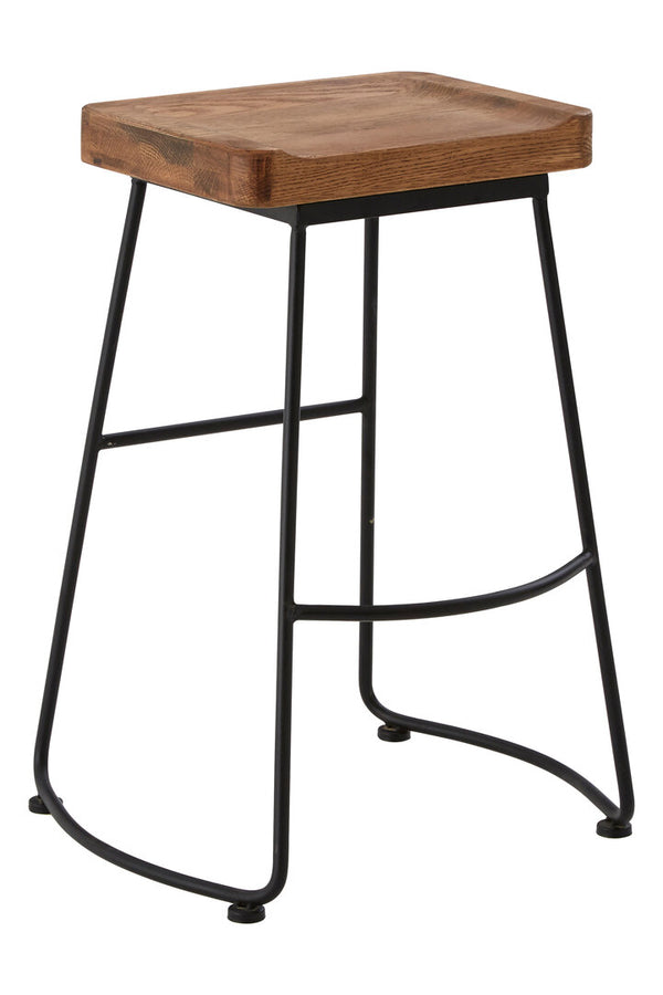 Lyon Weathered Oak Wood and  Metal Bar Stool detail image – Xshowhome furniture