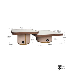 Coffee table Willox brown including glass (Set of 2)