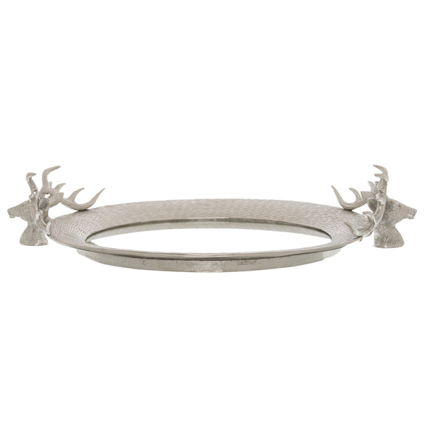 Large Mirrored Tray with Stag Heads