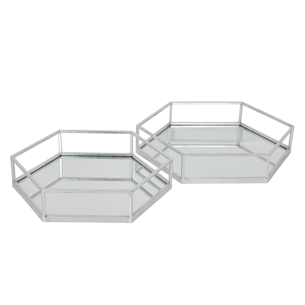 Silver Hexagon Set of Two Trays