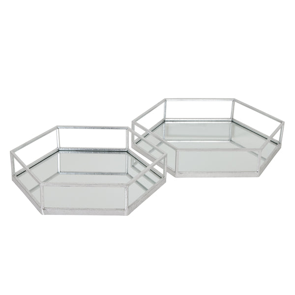 Silver Hexagon Set of Two Trays