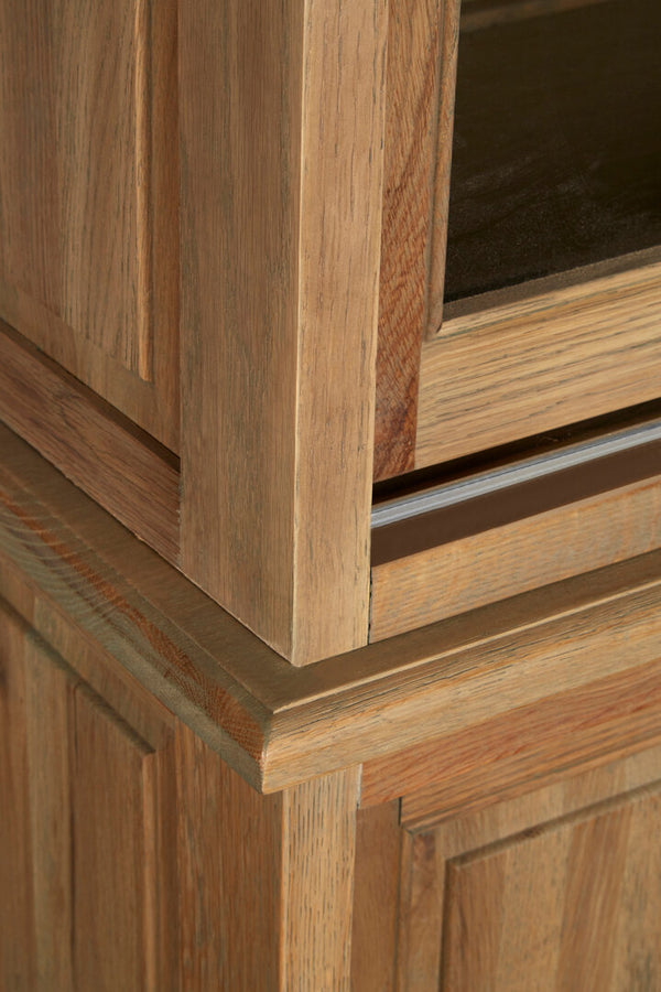 Lyon Oak Wood Tall Cabinet with Washed Grey Finish detail image – Xshowhome furniture