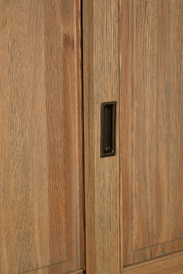 Lyon Oak Wood Tall Cabinet with Washed Grey Finish detail image – Xshowhome furniture