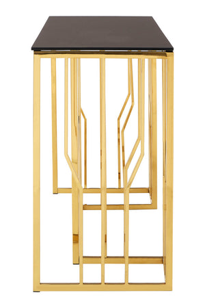 Alvaro Console Table in Gold and Black Glass Top detail image – Xshowhome furniture