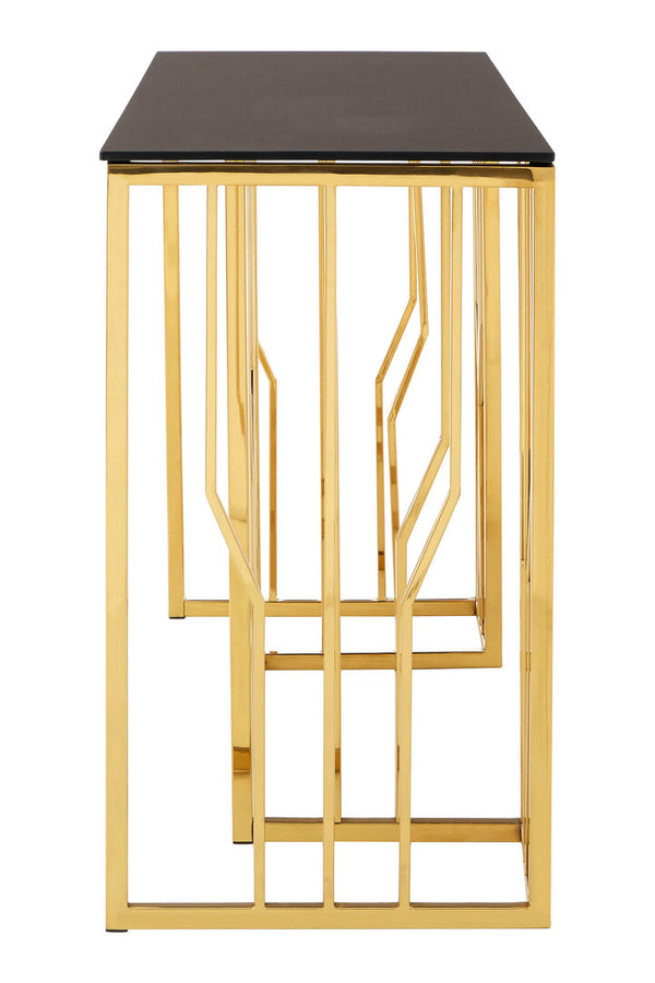 Alvaro Console Table in Gold and Black Glass Top detail image – Xshowhome furniture