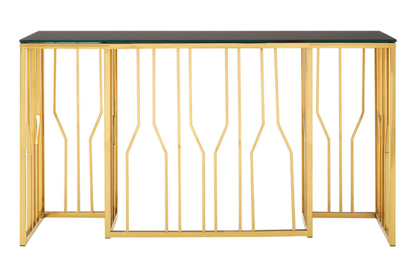 Alvaro Console Table in Gold and Black Glass Top detail image – Xshowhome furniture