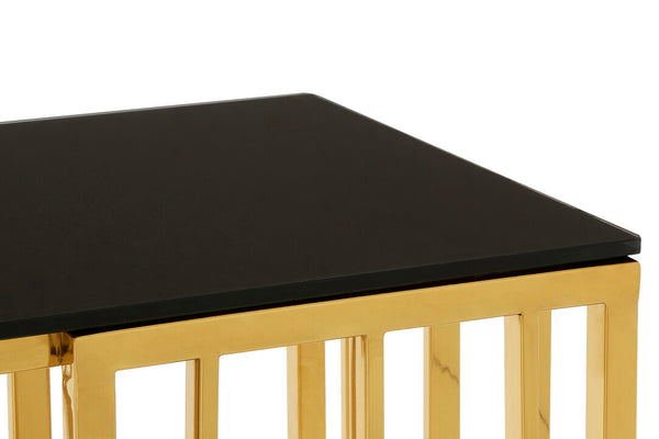Alvaro Console Table in Gold and Black Glass Top detail image – Xshowhome furniture