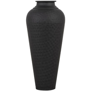 Matt Black Hammered Vase with Lid