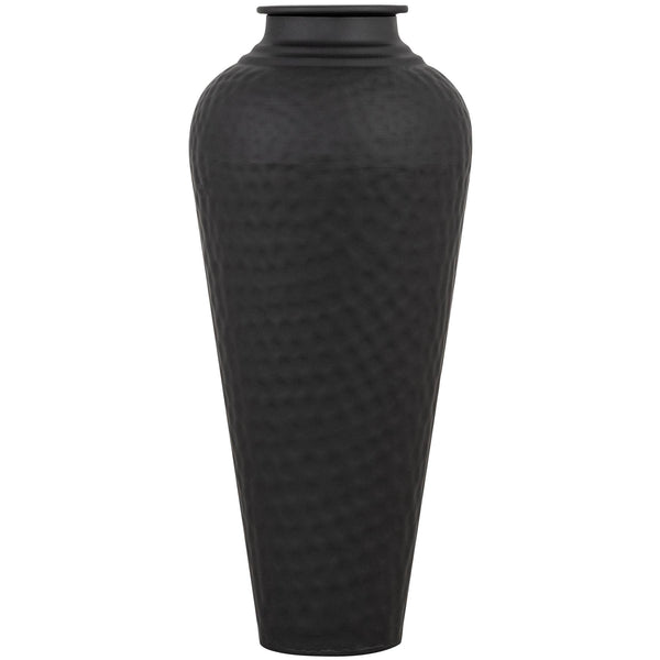 Matt Black Hammered Vase with Lid