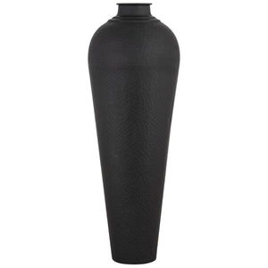Matt Black Large Hammered Vase with Lid