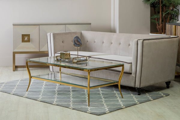 Arezzo Tempered Glass Two Tier Coffee Table detail image – Xshowhome furniture