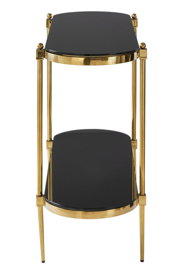Arezzo 2 Tier Gold Console Table with Black Tempered Glass detail image – Xshowhome furniture