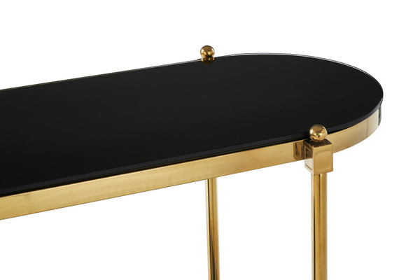 Arezzo 2 Tier Gold Console Table with Black Tempered Glass detail image – Xshowhome furniture