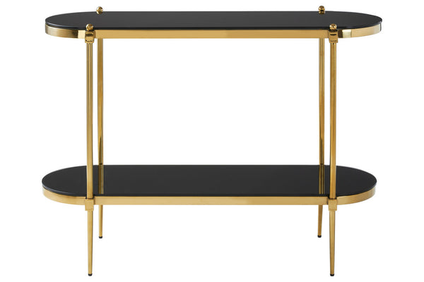 Arezzo 2 Tier Gold Console Table with Black Tempered Glass detail image – Xshowhome furniture