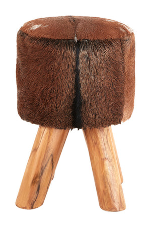 Inca Brown Goat Hide Hair on Leather  Round Stool detail image – Xshowhome furniture
