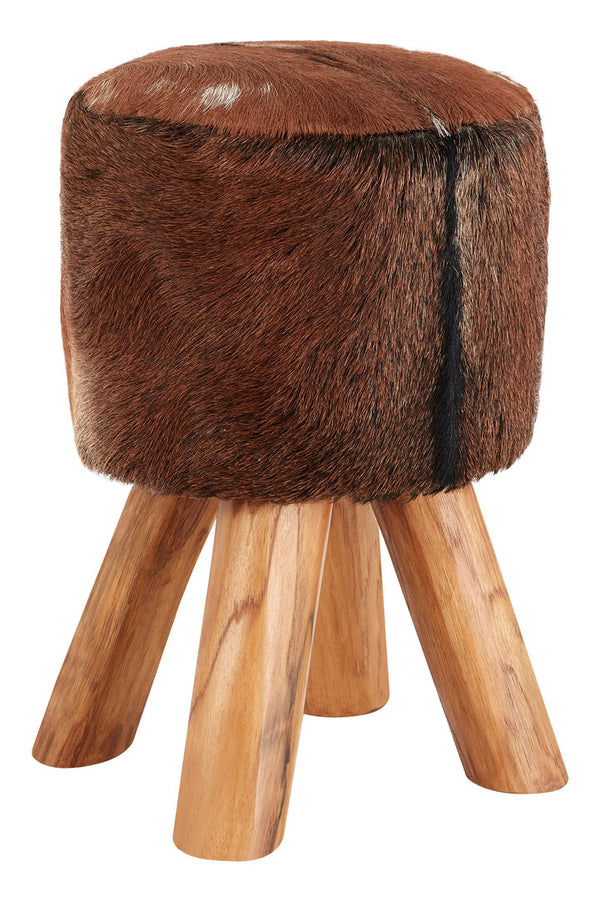Inca Brown Goat Hide Hair on Leather  Round Stool – Xshowhome furniture