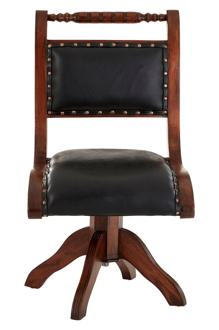Inca Black Leather and Teak Wood Swivel Chair – Xshowhome furniture