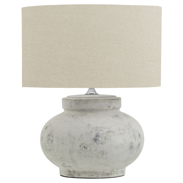 Darcy Antique White Squat Table Lamp with Linen Shade