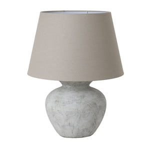 Darcy Antique White Round Table Lamp with Linen Shade
