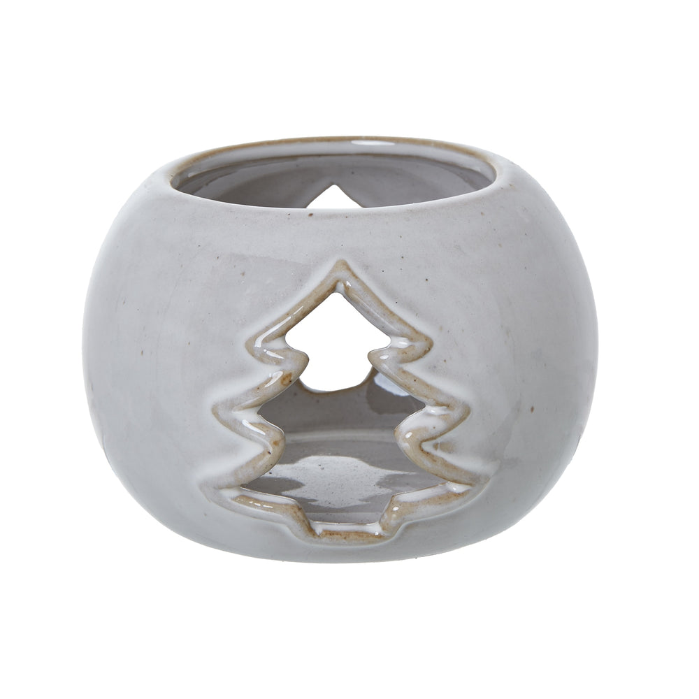 White Ceramic Tree Cut – Out Round Tealight Holder
