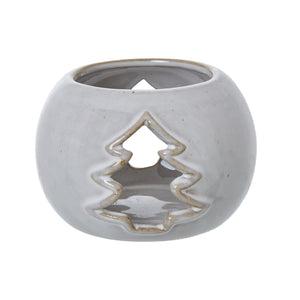 White Ceramic Tree Cut – Out Round Tealight Holder
