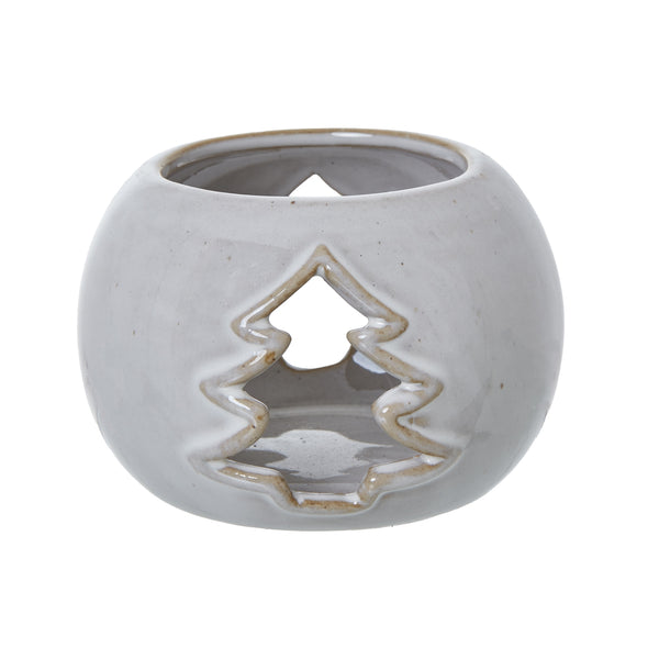 White Ceramic Tree Cut – Out Round Tealight Holder
