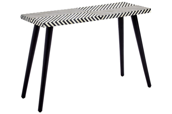 Boho Black and White Bone Inlay Console Table with Metal Legs detail image – Xshowhome furniture