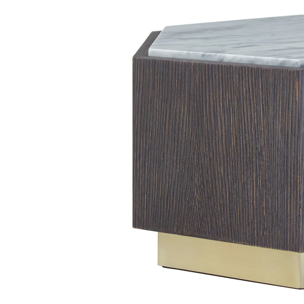 Villi Hexagon Dark Oak and Marble Side Table detail image – Xshowhome furniture