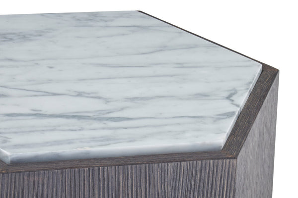 Villi Hexagon Dark Oak and Marble Side Table detail image – Xshowhome furniture
