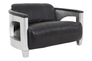 Victor 2 Seat Black Leather Sofa detail image – Xshowhome furniture