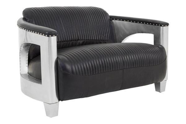 Victor 2 Seat Black Leather Sofa detail image – Xshowhome furniture