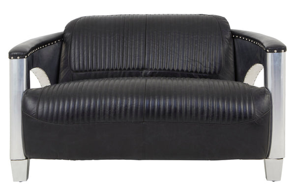 Victor 2 Seat Black Leather Sofa detail image – Xshowhome furniture
