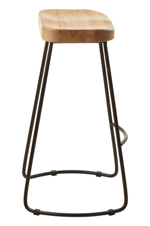Lyon Oak Wood and Black Metal Bar Stool detail image – Xshowhome furniture