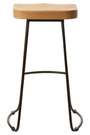 Lyon Oak Wood and Black Metal Bar Stool detail image – Xshowhome furniture