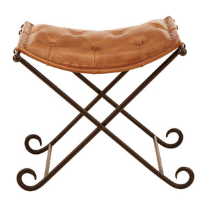 Buffalo Brown Leather and Iron Folding Stool – Xshowhome furniture