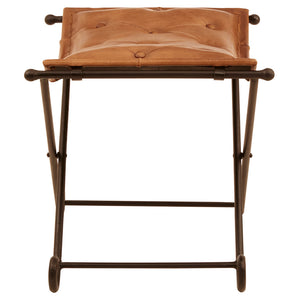 Buffalo Brown Leather and Iron Folding Stool detail image – Xshowhome furniture